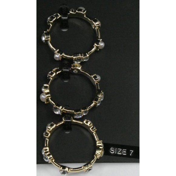 INC Gold-Tone 3-Piece Set: Imitation Pearl & Crystal Stacking Rings - The Epitom - Picture 2 of 2